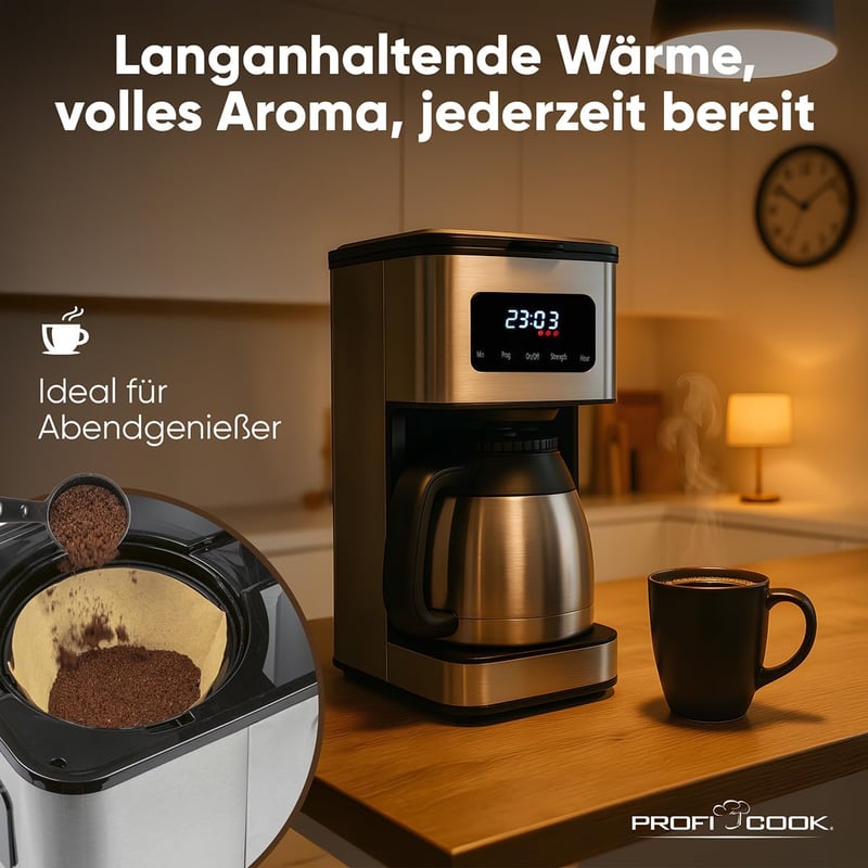 ProfiCook 10 csészés kávéfőző termoszszal, aromavezérléssel és időkijelzővel