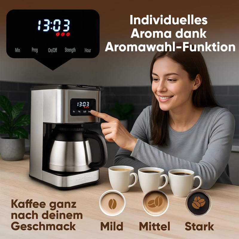 ProfiCook 10 csészés kávéfőző termoszszal, aromavezérléssel és időkijelzővel