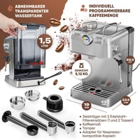 Espressor ProfiCook PC ES 1267 cu portfiltru, pompă italiană de 20 bari, pentru cafea măcinată și capsule compatibile Nespresso 6