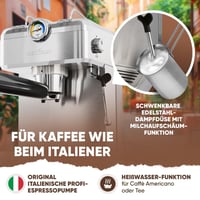 Espressor ProfiCook PC ES 1267 cu portfiltru, pompă italiană de 20 bari, pentru cafea măcinată și capsule compatibile Nespresso 5