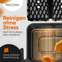 ProfiCook PC FR 1313 H XXL Forrólevegős Sütő 10 L, 2 Kamrás Airfryer, 2400 W, Olaj- és Zsírmentes, Érintőkijelző, 10 Program, 80-200°C 4