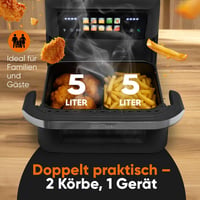 ProfiCook PC FR 1313 H XXL Forrólevegős Sütő 10 L, 2 Kamrás Airfryer, 2400 W, Olaj- és Zsírmentes, Érintőkijelző, 10 Program, 80-200°C 3
