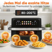 ProfiCook PC FR 1313 H XXL Forrólevegős Sütő 10 L, 2 Kamrás Airfryer, 2400 W, Olaj- és Zsírmentes, Érintőkijelző, 10 Program, 80-200°C 6