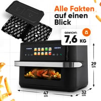 ProfiCook PC FR 1313 H XXL Forrólevegős Sütő 10 L, 2 Kamrás Airfryer, 2400 W, Olaj- és Zsírmentes, Érintőkijelző, 10 Program, 80-200°C 7