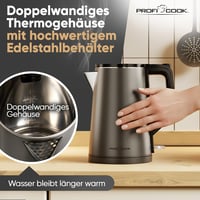 ProfiCook PC WK 1290 Elektromos Vízforraló 1,5L 2200W Rozsdamentes Acél Grafit 7