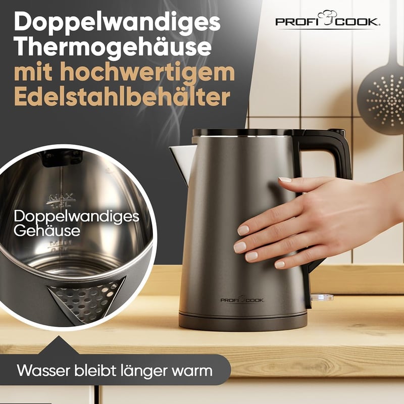 ProfiCook PC WK 1290 Elektromos Vízforraló 1,5L 2200W Rozsdamentes Acél Grafit