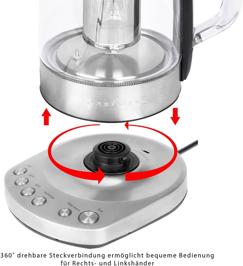 ProfiCook PC-WKS 1167 G 2in1 Vízforraló Teafőző Üveg Rozsdamentes Acél 1,5L