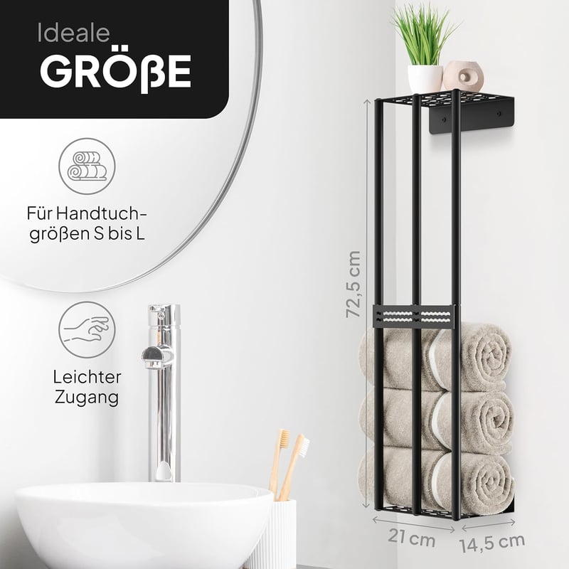ProfoundGear Öntapadós Falra Szerelhető Törülközőtartó 72,5 cm Fekete