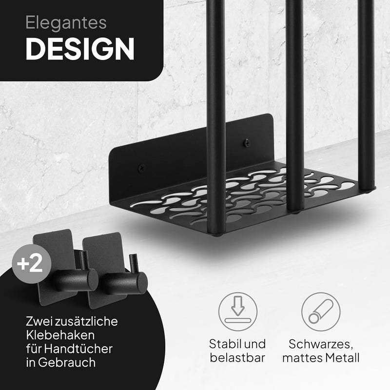 ProfoundGear Öntapadós Falra Szerelhető Törülközőtartó 72,5 cm Fekete