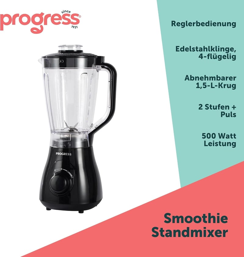 Progress 1,5L Turmixgép 2 Fokozat Pulse Funkcióval Rozsdamentes Keverővel