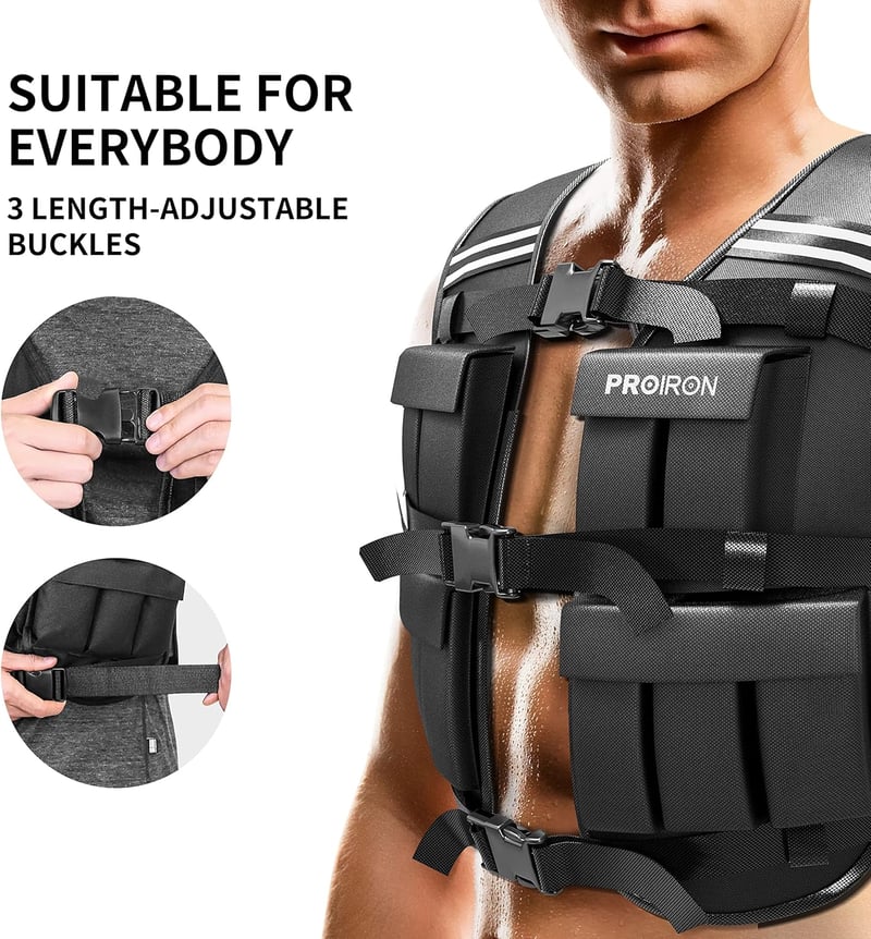 PROIRON Állítható Súlyzott Mellény 10/20 kg Reflektív Csíkokkal Futáshoz és Edzéshez