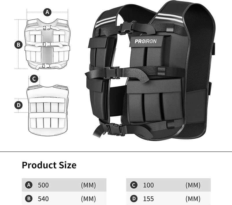 PROIRON Állítható Súlyzott Mellény 10/20 kg Reflektív Csíkokkal Futáshoz és Edzéshez