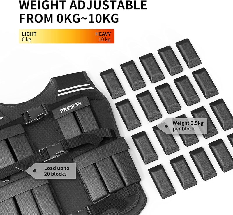 PROIRON Állítható Súlyzott Mellény 10/20 kg Reflektív Csíkokkal Futáshoz és Edzéshez