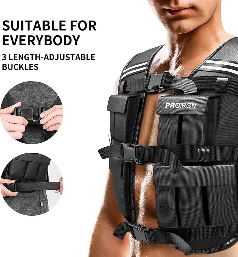 PROIRON Állítható Súlyzott Mellény 10/20 kg Reflektív Csíkokkal Futáshoz és Edzéshez