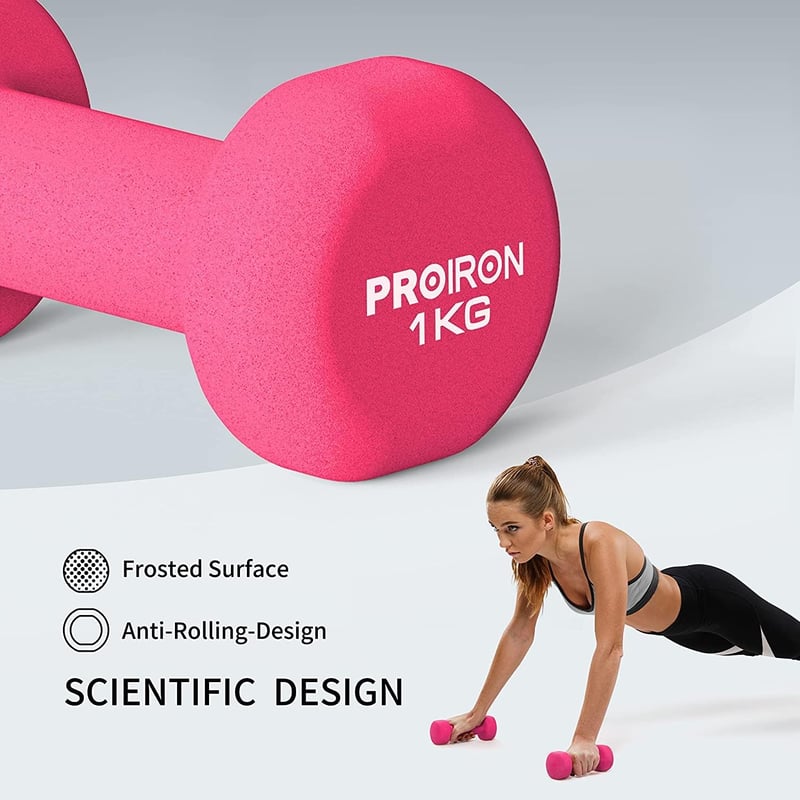 PROIRON Neoprén Súlyzó Szett 2 db Női Fitness Jóga Pilates Tornához - 2 x 1 kg pink