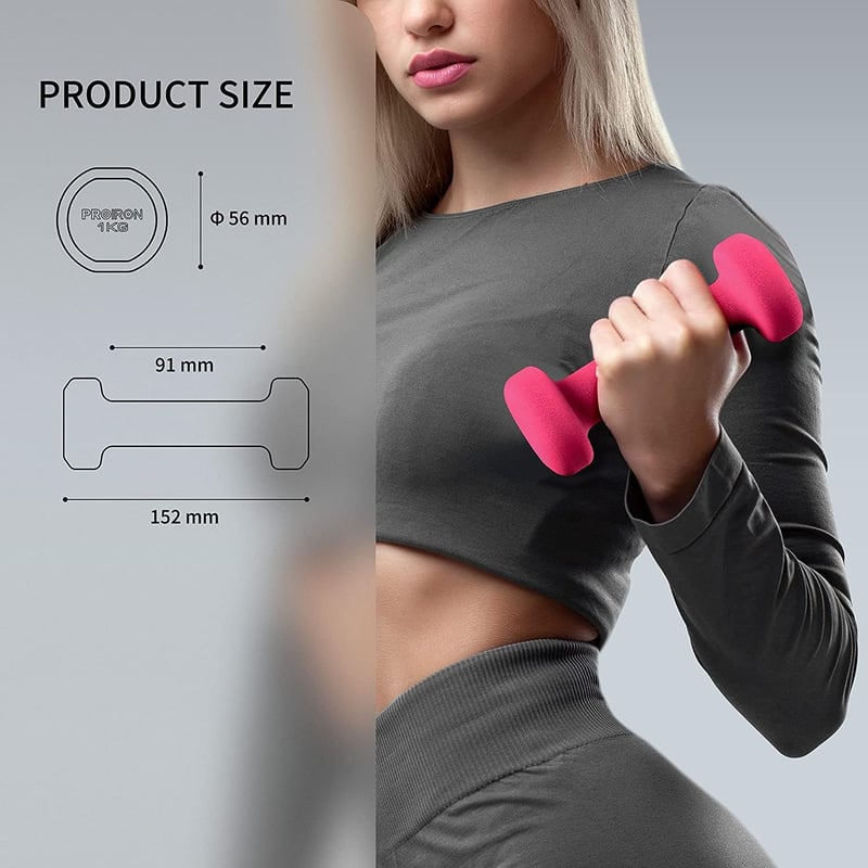 PROIRON Neoprén Súlyzó Szett 2 db Női Fitness Jóga Pilates Tornához - 2 x 1 kg pink