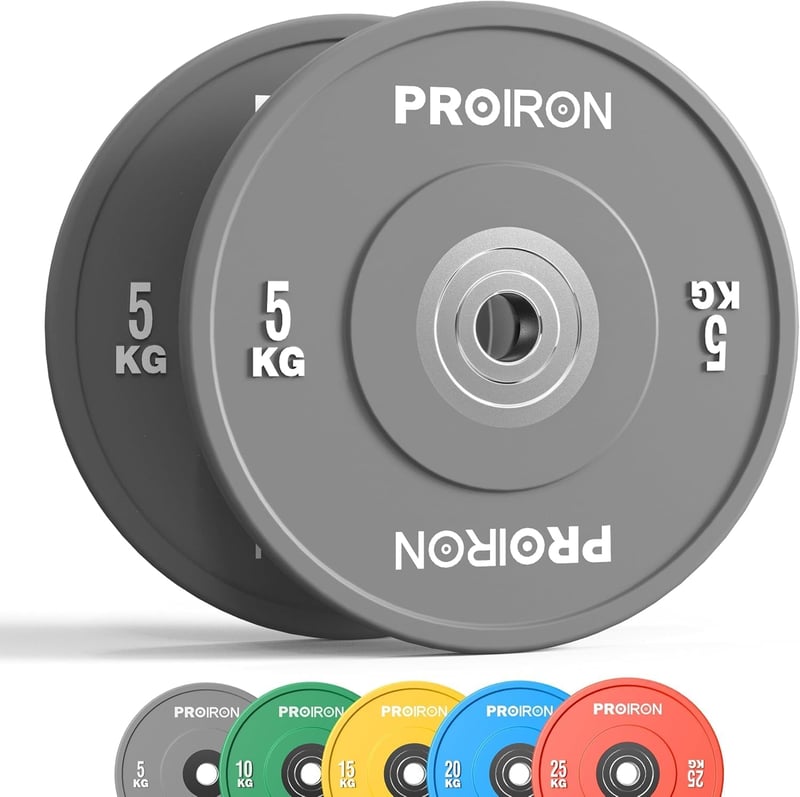 PROIRON Olimpiai Bumper Súlytárcsa 50 mm, 5 kg, Kemény Gumi, Súlyzótárcsa IMF Szabvány Szerint, Erőedzéshez, Testépítéshez, 2 db