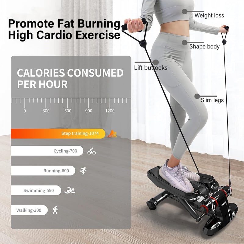PROIRON Swing Stepper 120 kg kijelzővel - Lábedzés és fenék edzéshez, csendes hidraulikus stepper