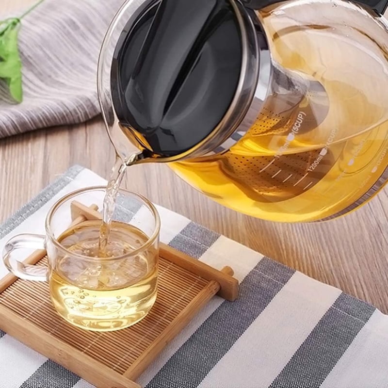 ProLeo Üveg Teáskanna Rozsdamentes Acél Szűrővel - 2000ml Hőálló Fekete Teafőző Fedéllel, Mosogatógépben Mosható, Otthoni és Irodai Használa