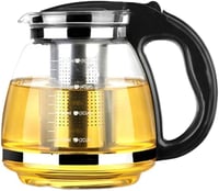ProLeo Üveg Teáskanna Rozsdamentes Acél Szűrővel - 2000ml Hőálló Fekete Teafőző Fedéllel, Mosogatógépben Mosható, Otthoni és Irodai Használa 1