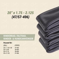 Duša na bicykel Prophete s autoventilom 20 x 1,75-2,125 palca ETRTO 47-406 50-406 54-406 57-406 Schraderov ventil 3