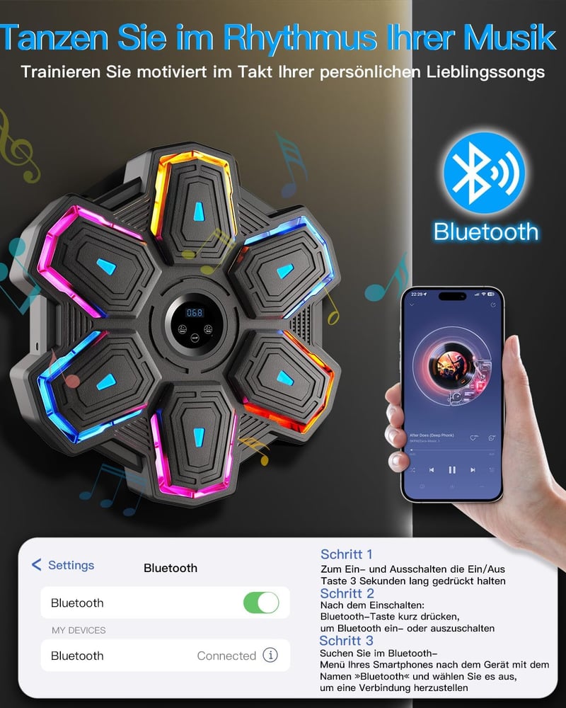Prorobust Zenés Boxzsák 10 Fokozat 9 Mód LED Bluetooth Felnőtt Gyerek