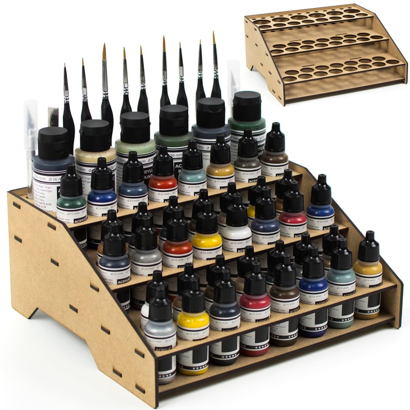 Stojan na farby PROSCALE Paint Rack 26 mm a 36 mm – 26 otvorov na farby + držiak na štetce, kompatibilný s Vallejo a Army Painter (Modul A)