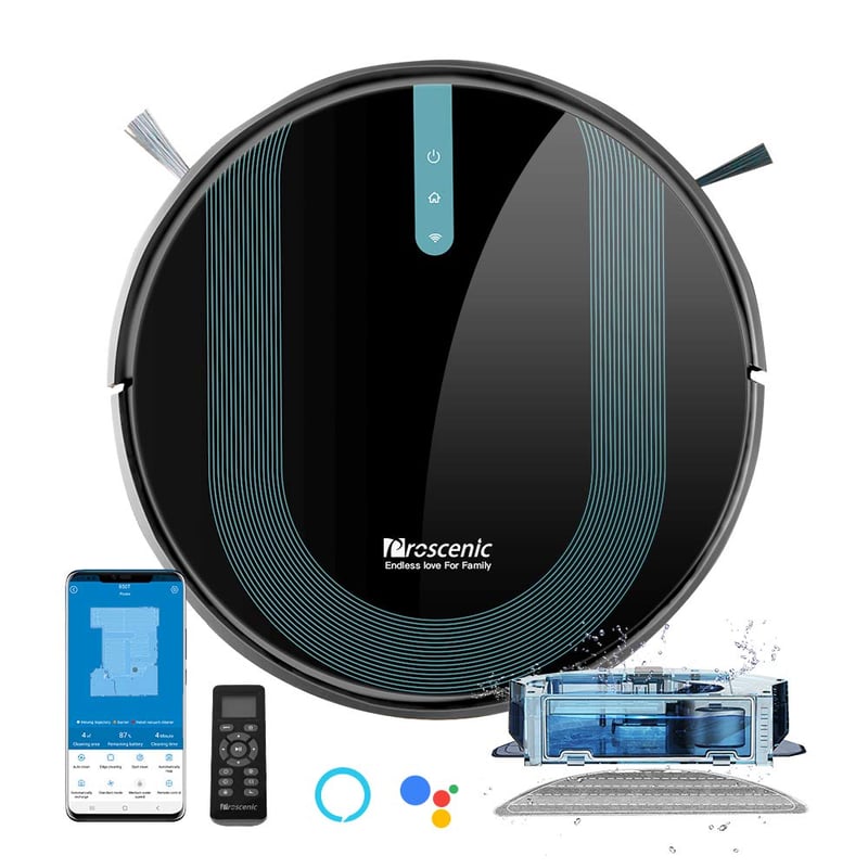 Proscenic 850T Robot Porszívó és Felmosó, 3000Pa, 2 az 1-ben Tartály, Intelligens Navigáció, Kisállat-barát, Siri, Alexa, Google Home és App
