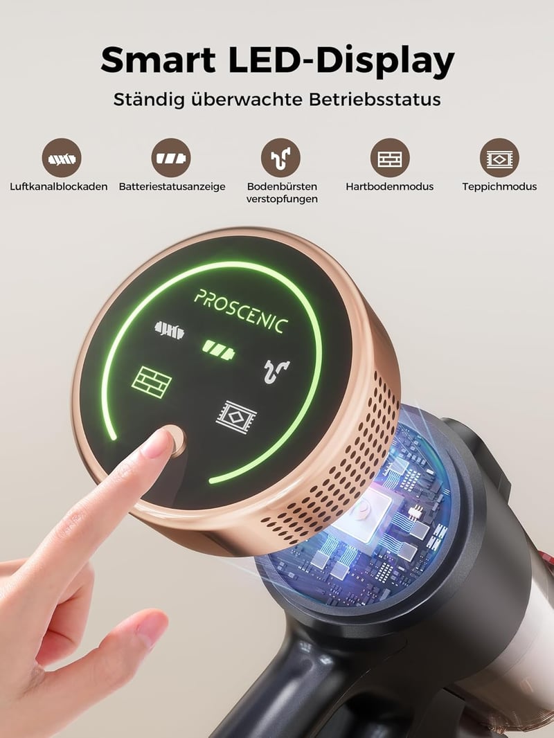 Proscenic P11 Ultra vezeték nélküli porszívó, 50 kPa, 50 perc üzemidő, érintőképernyő, arany