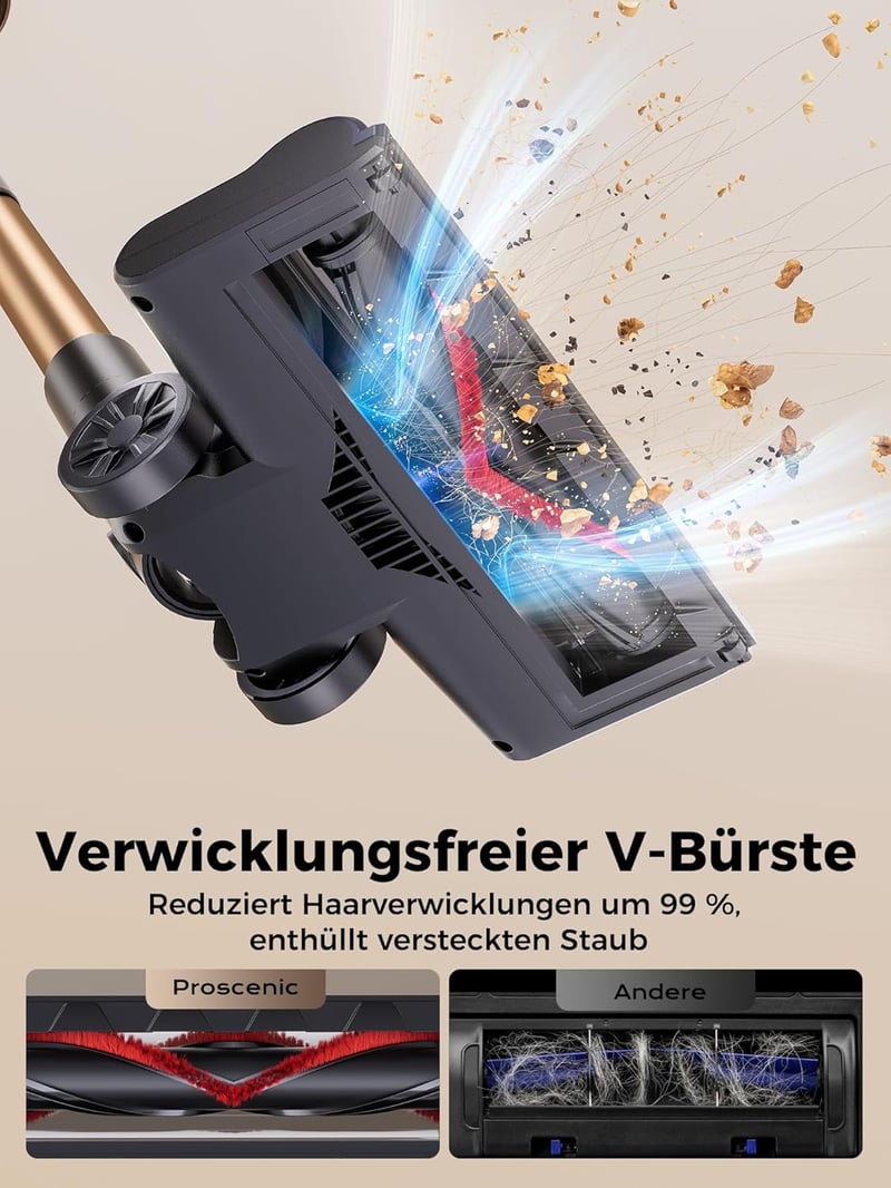 Proscenic P11 Ultra vezeték nélküli porszívó, 50 kPa, 50 perc üzemidő, érintőképernyő, arany