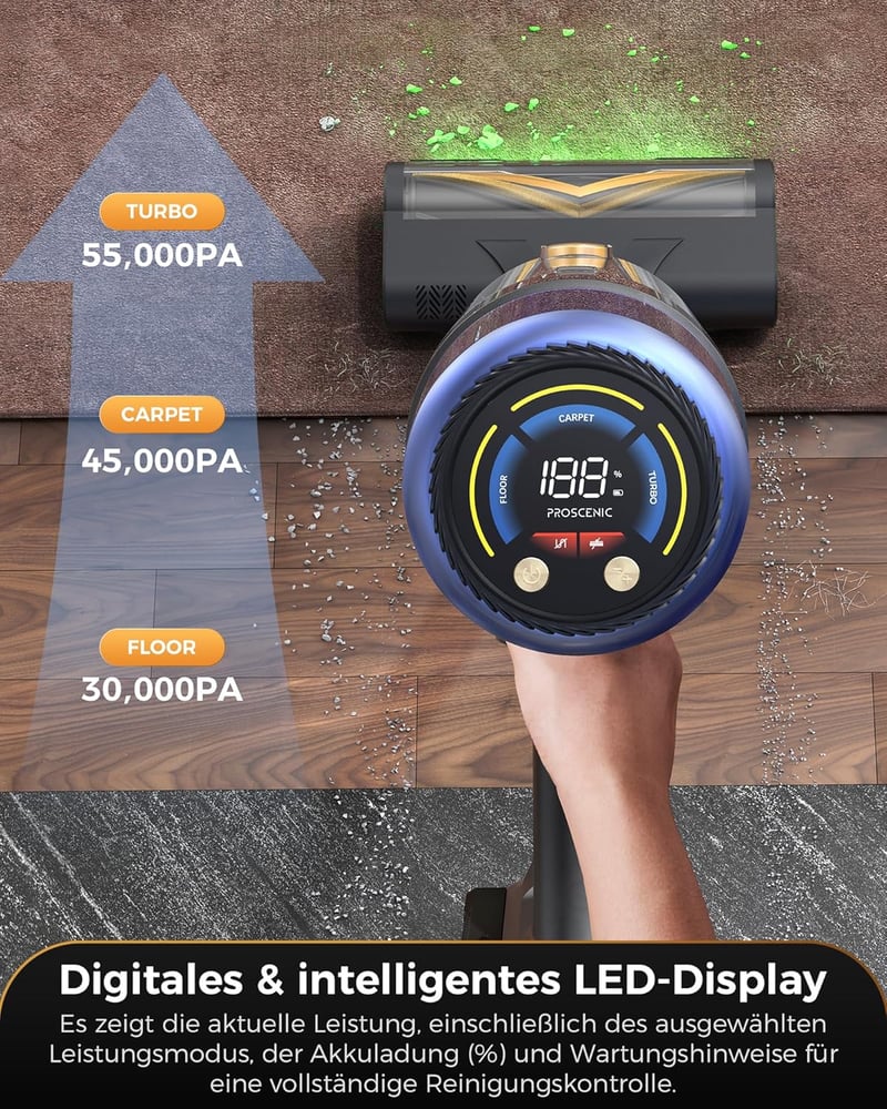 Proscenic P15 Vezeték Nélküli Porszívó 55KPa 580W 70 Perc Futásidő Önálló Állvány LED Kijelző