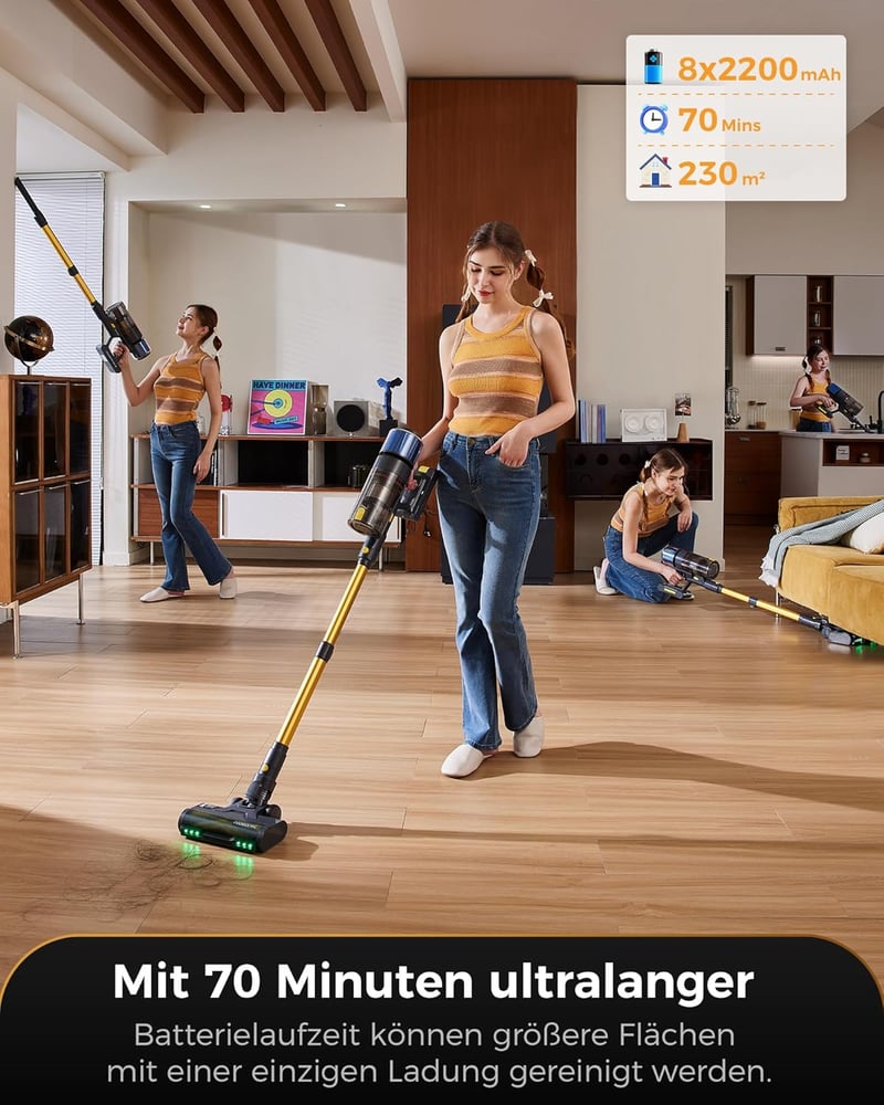 Proscenic P15 Vezeték nélküli porszívó 70 perc üzemidő 55 kPa teljesítmény