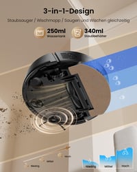 Robotický vysávač Proscenic Q8 Max+ s funkciou mopovania, 8000 Pa, výdrž batérie 200 minút, automatická vyprázdňovacia stanica, LiDAR navigácia, 5 máp, detekcia prekážok, ovládanie cez aplikáciu 7