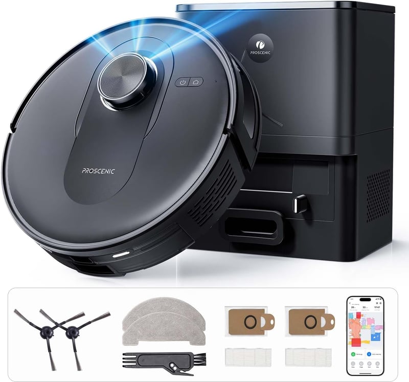 Proscenic Q8 Max robotporszívó önjáró állomással, 6000Pa, 200 perc üzemidő - Black