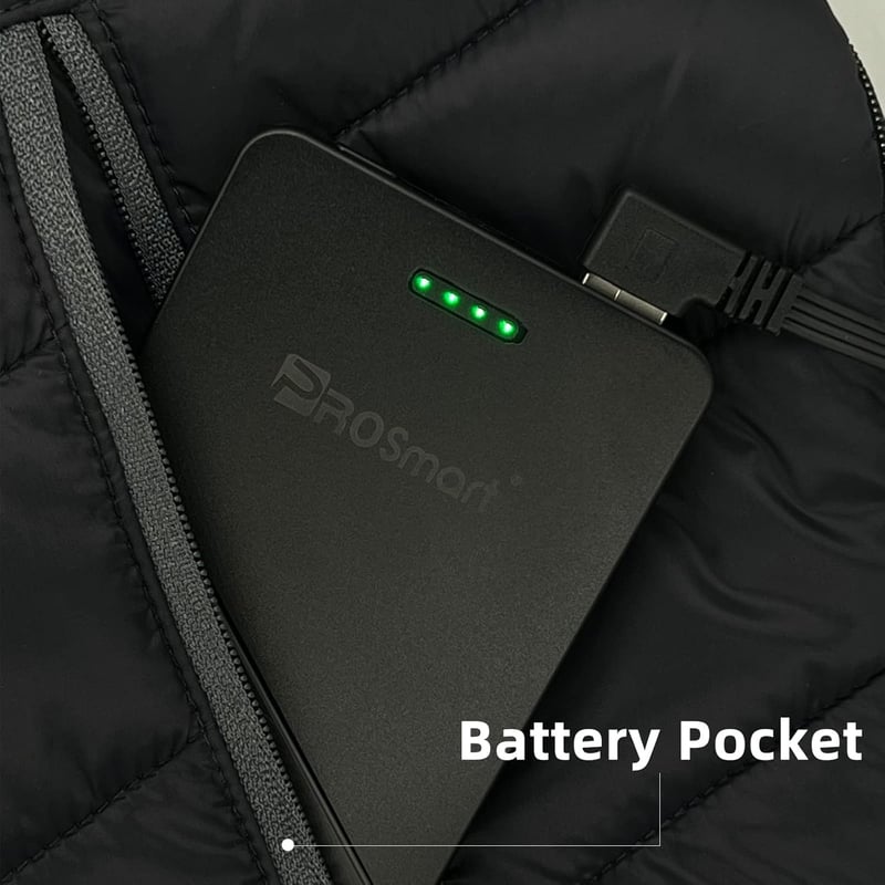 PROSmart 10000 mAh USB-C Powerbank Fűthető Mellényekhez - Hordozható Akkumulátor Csomag Hosszabb Kültéri Használathoz, Fekete