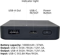 PROSmart 10000 mAh USB-C Powerbank Fűthető Mellényekhez - Hordozható Akkumulátor Csomag Hosszabb Kültéri Használathoz, Fekete 4