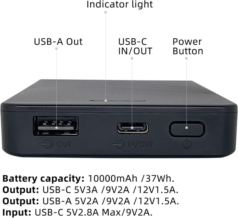 PROSmart 10000 mAh USB-C Powerbank Fűthető Mellényekhez - Hordozható Akkumulátor Csomag Hosszabb Kültéri Használathoz, Fekete