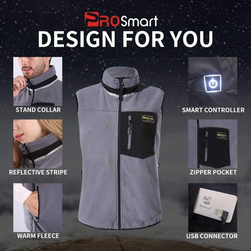 PROSmart Unisex Fűthető Mellény USB Akkumulátorral, Könnyű Fleece