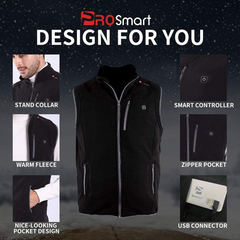 PROSmart Unisex Fűthető Mellény USB Akkumulátorral, Könnyű Fleece