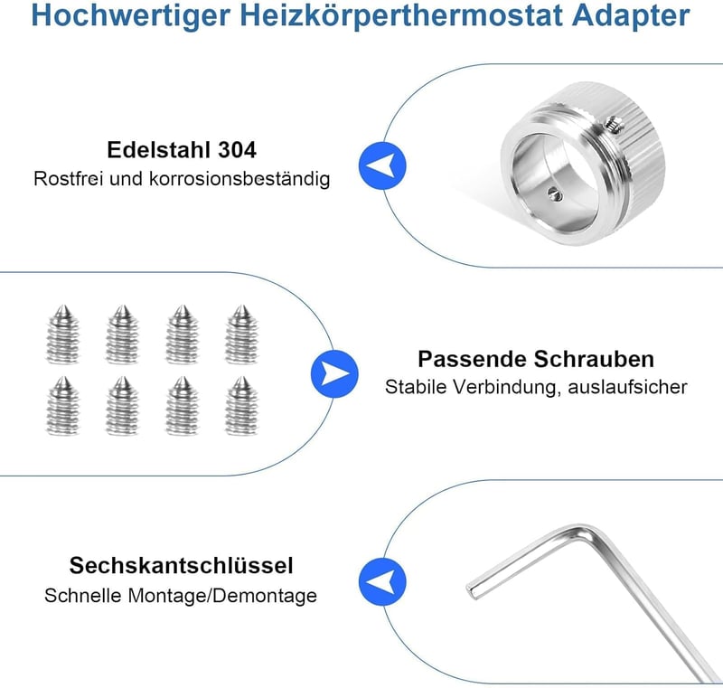 prota M30x1.5 Radiátor Termosztát Adapter Rozsdamentes Acél 4db Fűtési Szelep Adapter