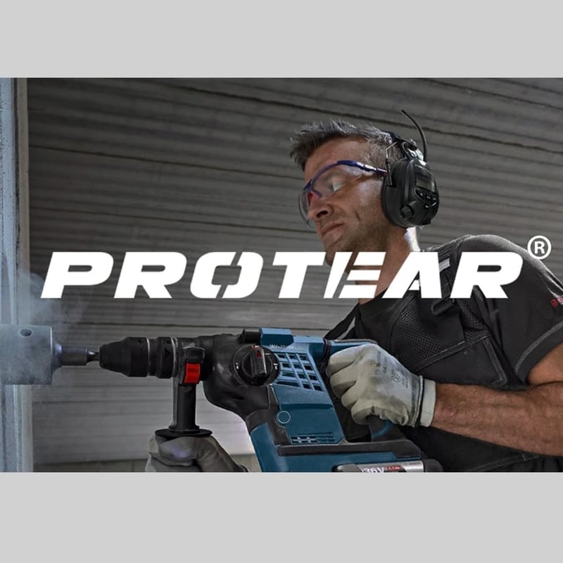 PROTEAR Bluetooth 5.3 Hallásvédő Fültok DAB/DAB+/FM Rádióval, Újratölthető, Kihangosítóval, 30dB SNR - Fűnyíráshoz, Fűrészeléshez, Műhelymun