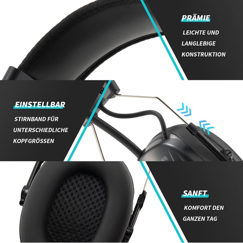 PROTEAR Bluetooth 5.3 Hallásvédő Fülvédő DAB+/FM Rádióval, Újratölthető Akkumulátor, SNR 30dB