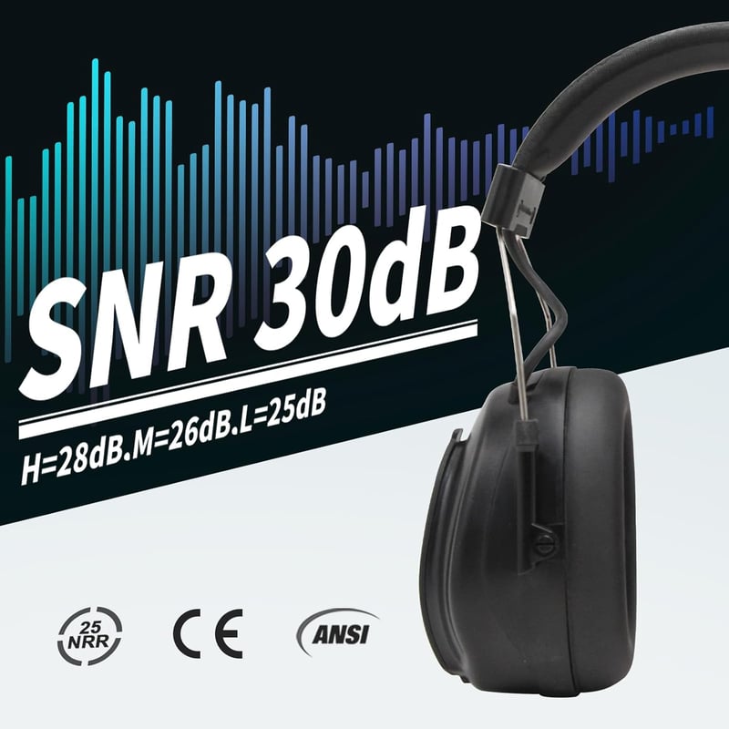 PROTEAR Bluetooth 5.3 Hallásvédő Fülvédő DAB+/FM Rádióval, Újratölthető Akkumulátor, SNR 30dB