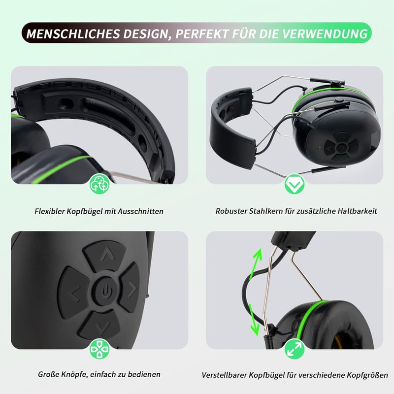 PROTEAR Bluetooth 5.4 Hallásvédő Fülvédő, Hi-Fi Hangszórókkal, 120 Órás Üzemidővel, Fűnyíráshoz, Famunkákhoz, 30dB Zajcsökkentés