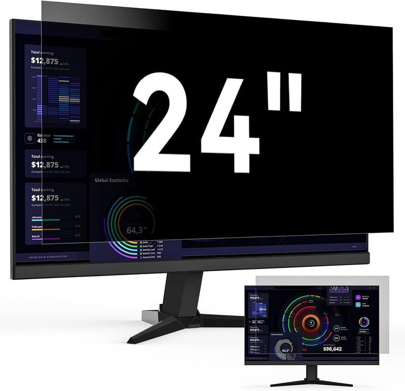Protescreen 24 hüvelykes 16:9 monitor adatvédelmi szűrő kékfény és tükröződésgátló levehető Lenovo HP Dell Acer Samsung Asus kompatibilis