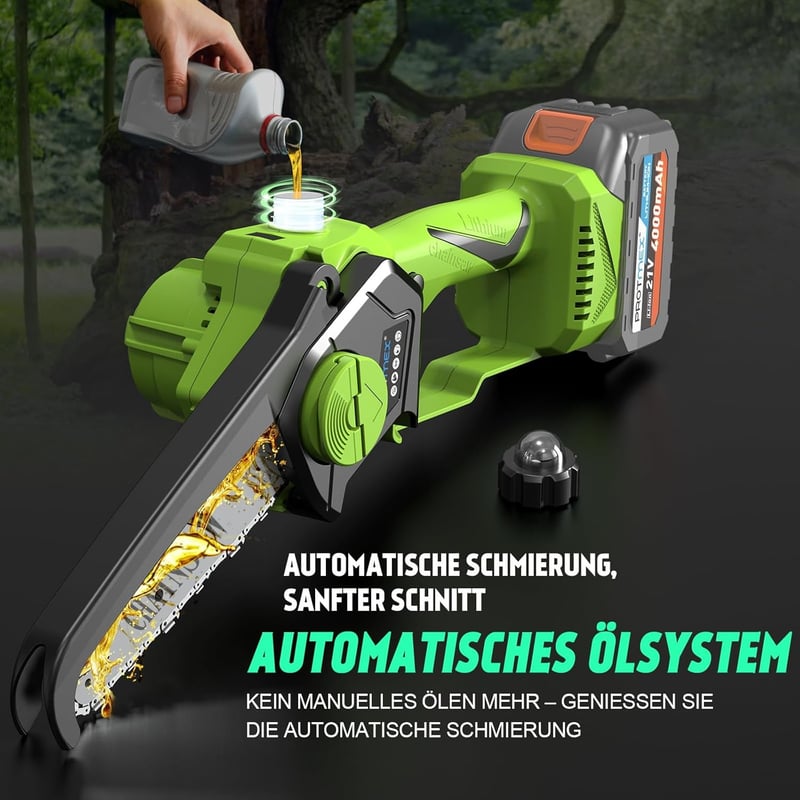 PROTMEX 2-in-1 Akkumulátoros Teleszkópos Metszőolló 8 Colos, Zöld, 900W, Kerti Ágvágó Szett 2 db 4000 mAh Akkuval