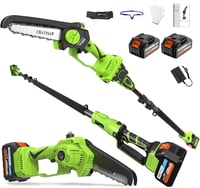 PROTMEX 2-in-1 Akkumulátoros Teleszkópos Metszőolló 8 Colos, Zöld, 900W, Kerti Ágvágó Szett 2 db 4000 mAh Akkuval 1