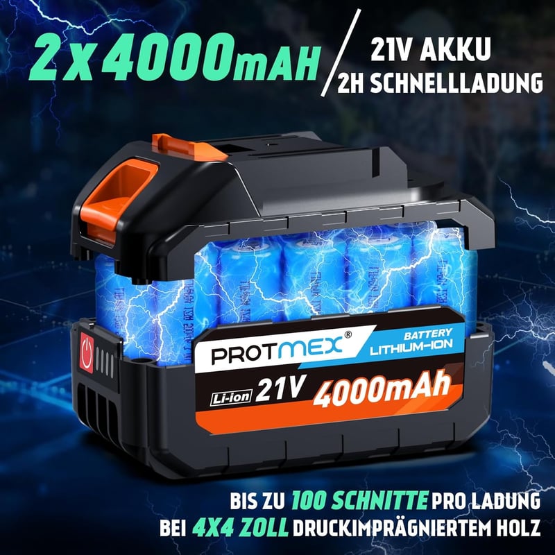 PROTMEX 2-in-1 Akkumulátoros Teleszkópos Metszőolló 8 Colos, Zöld, 900W, Kerti Ágvágó Szett 2 db 4000 mAh Akkuval