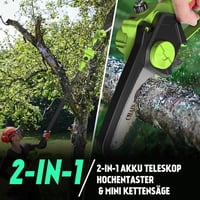 PROTMEX 2-in-1 Akkumulátoros Teleszkópos Metszőolló 8 Colos, Zöld, 900W, Kerti Ágvágó Szett 2 db 4000 mAh Akkuval 2