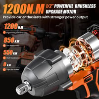 Protmex Akkumulátoros Ütvecsavarozó 1200Nm, 21V Szénkefe Nélküli Motor, 1/2" Befogás, 2db 4.0Ah Akkumulátor, Autó/Fűnyíró Szereléshez 2